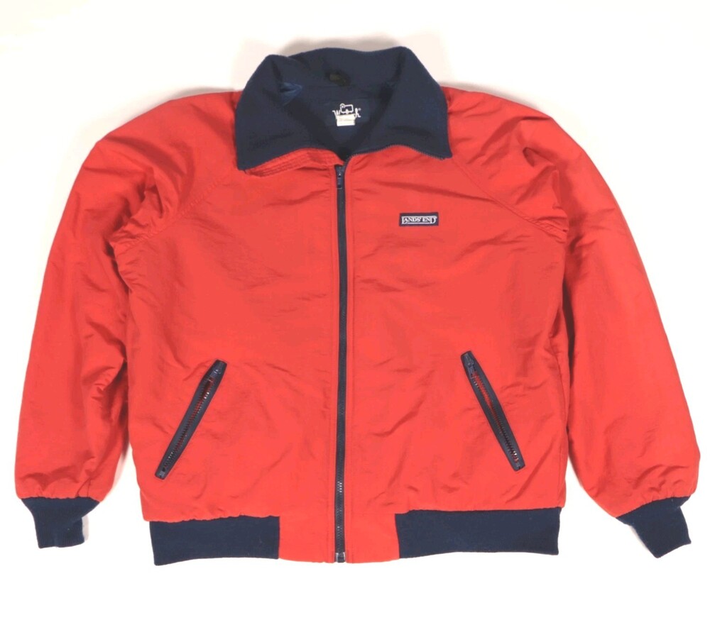 Vintage 80s Lands End Woolrich Squall Bomber Jacket Mens Large Made In USA Red